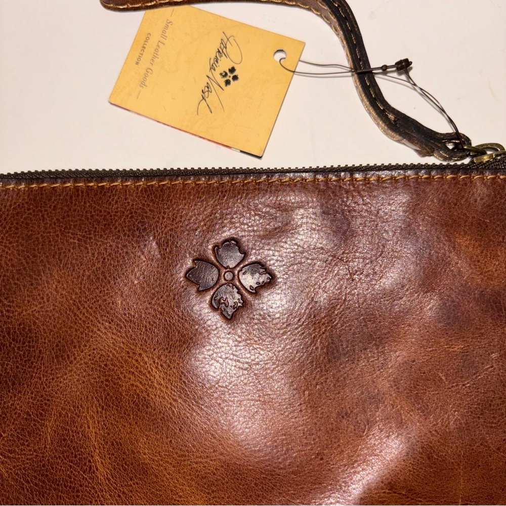 Patricia Nash Cassini Cognac Vintage Distressed Leather Wristlet Clutch Top Zip - Picture 2 of 6